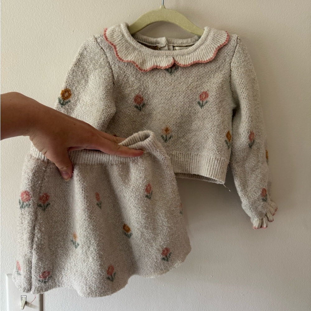 Cynthia Rowley Cream Floral Knit Sweater & Skirt Set - Picture 1 of 5